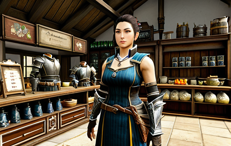 **

"A bustling equipment exchange in *ArcheAge*, showcasing a variety of weapons and armor. Focus on the UI elements displaying detailed item stats and prices. A fully clothed merchant stands behind a counter, interacting with a player in modest attire. Safe for work, appropriate content, professional, perfect anatomy, correct proportions, family-friendly, well-formed hands, proper finger count, natural body proportions."

**