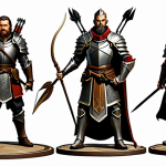 아키에이지 PvP 최적의 팀 조합 - **Prompt:** A dynamic illustration of a balanced PVP team: a warrior in ornate plate armor, a wizard...