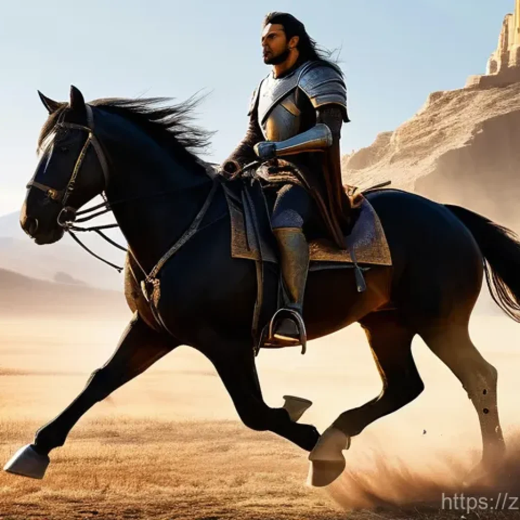 아키에이지 탈것 종류 및 획득법 - **A male adventurer, approximately 25 years old, with a determined expression, is riding a powerful ...