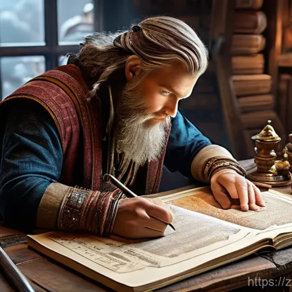 아키에이지 최상급 아이템 제작법 - **Prompt:** A focused adventurer, dressed in practical yet stylish fantasy crafting attire, sits at ...