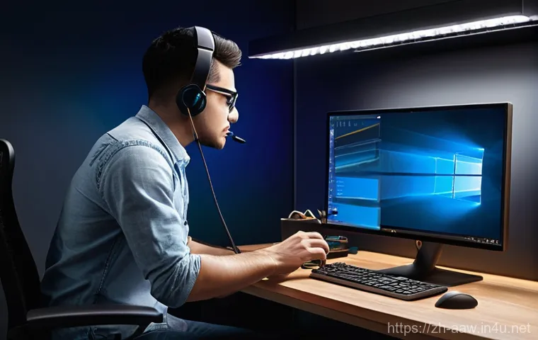 아키에이지 최적화 가이드 - **Prompt:** A focused gamer, a young adult, male or female, sits intensely at a modern gaming desk i...