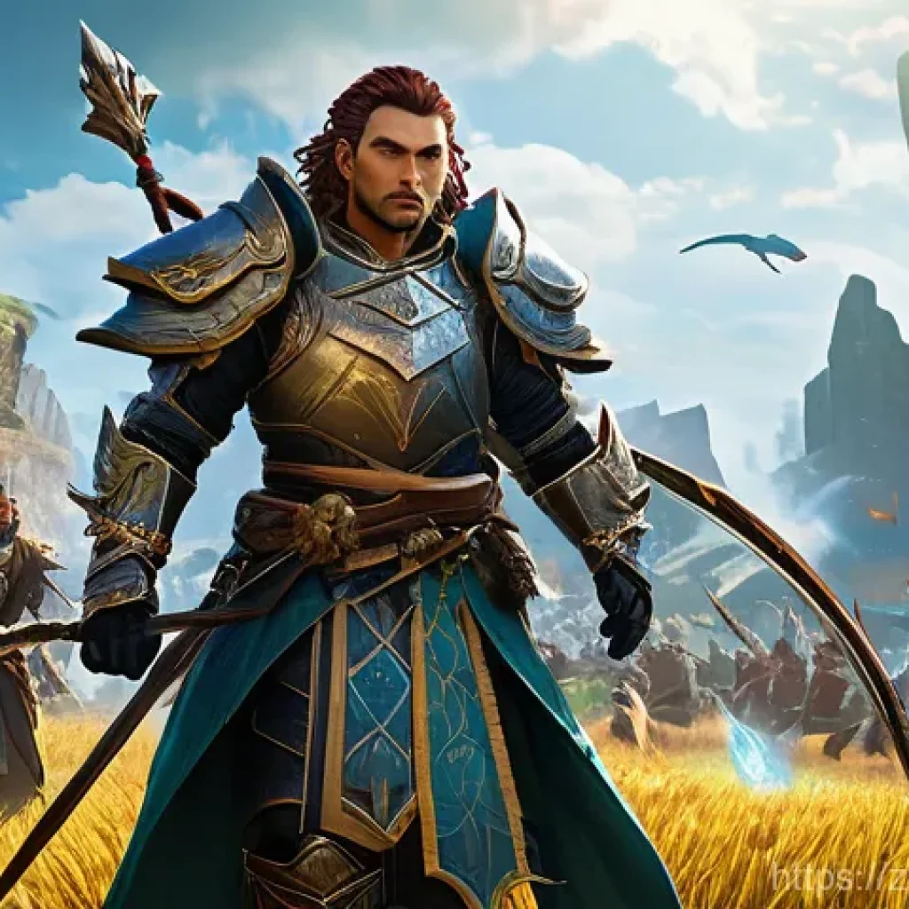 아키에이지 상위 콘텐츠 공략 정리 - **Prompt:** An epic, large-scale fantasy battle scene set in the vibrant world of ArcheAge. In the f...