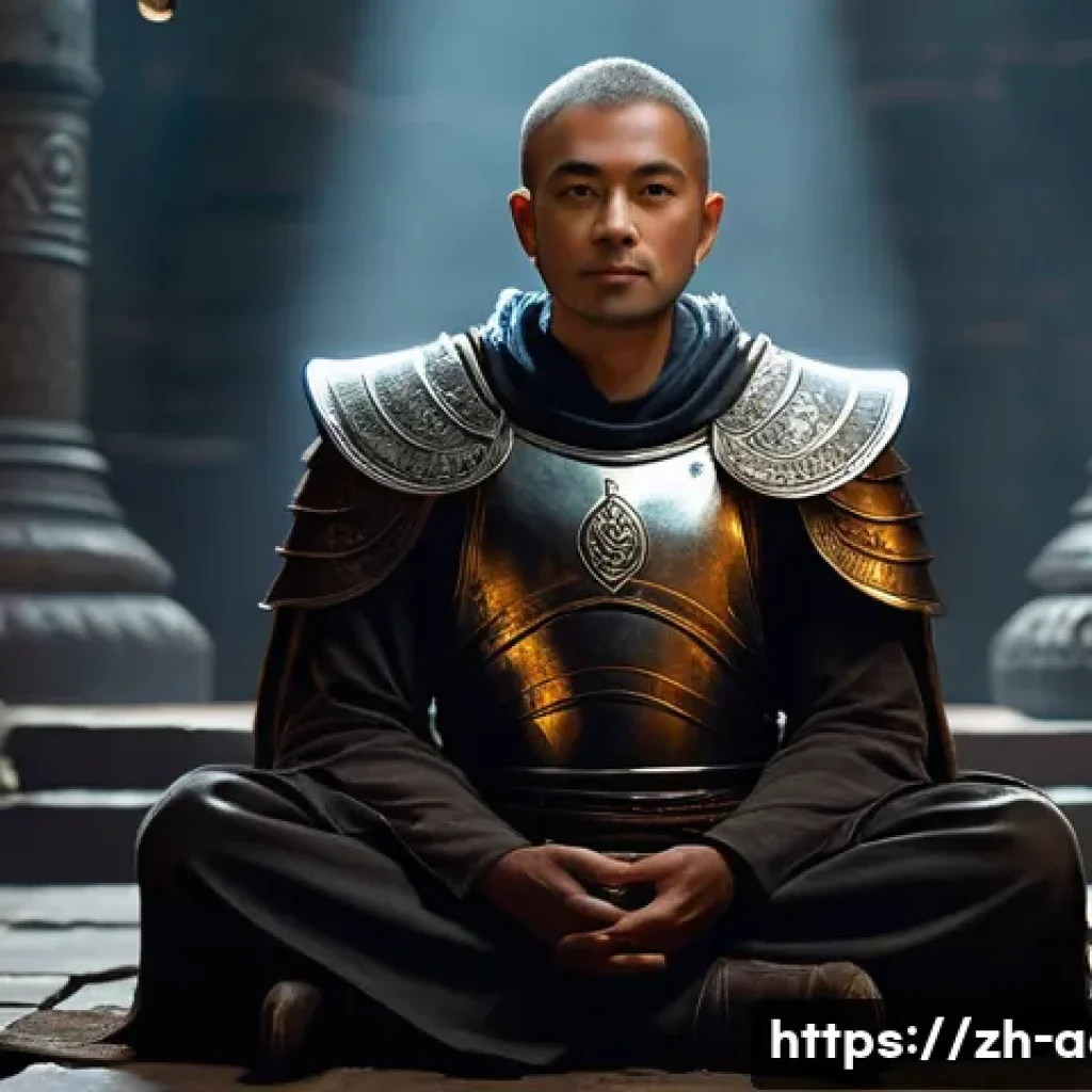 아키에이지 상위 장비 강화 실패 확률 - A seasoned adventurer, wearing practical, slightly worn leather and metal armor, fully clothed and l...