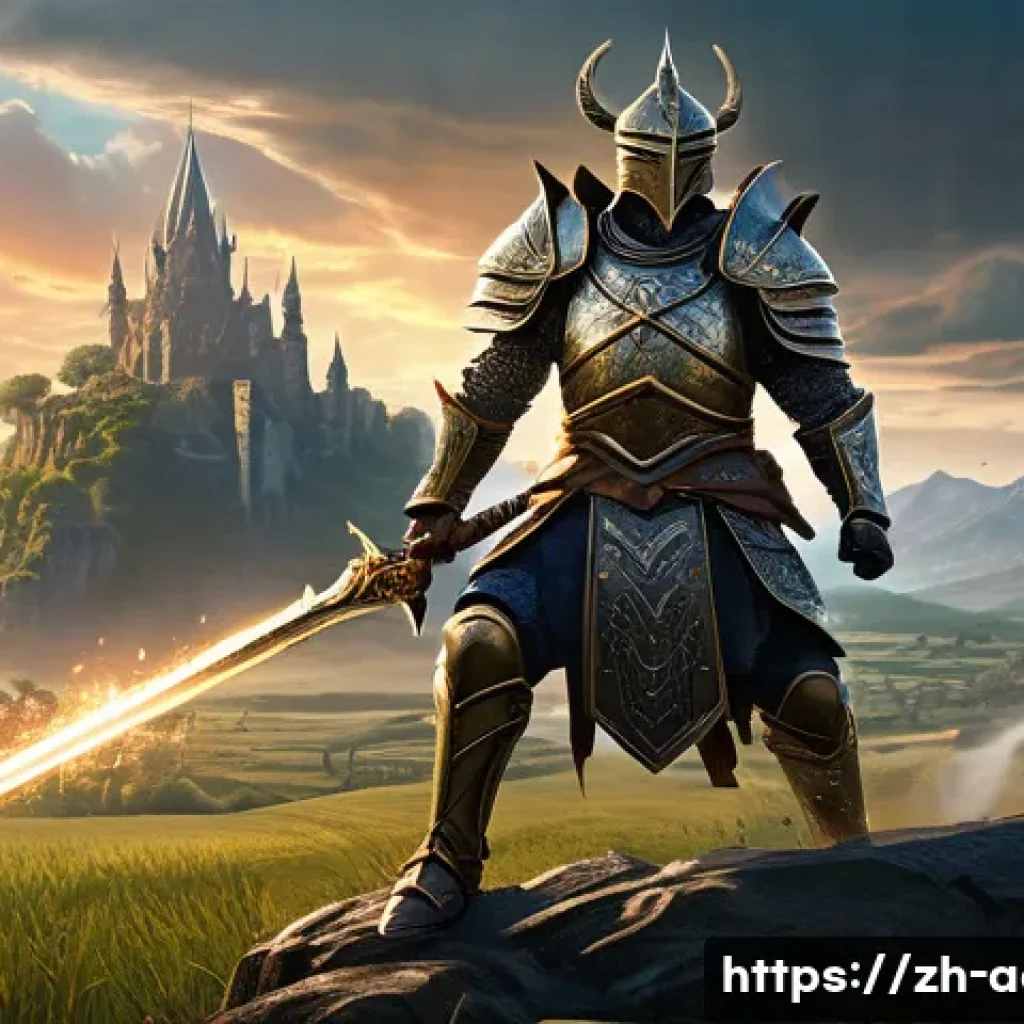 아키에이지 신규 유저 추천 콘텐츠 - A dynamic fantasy warrior character in ornate armor wielding a large sword, charging into battle on ...