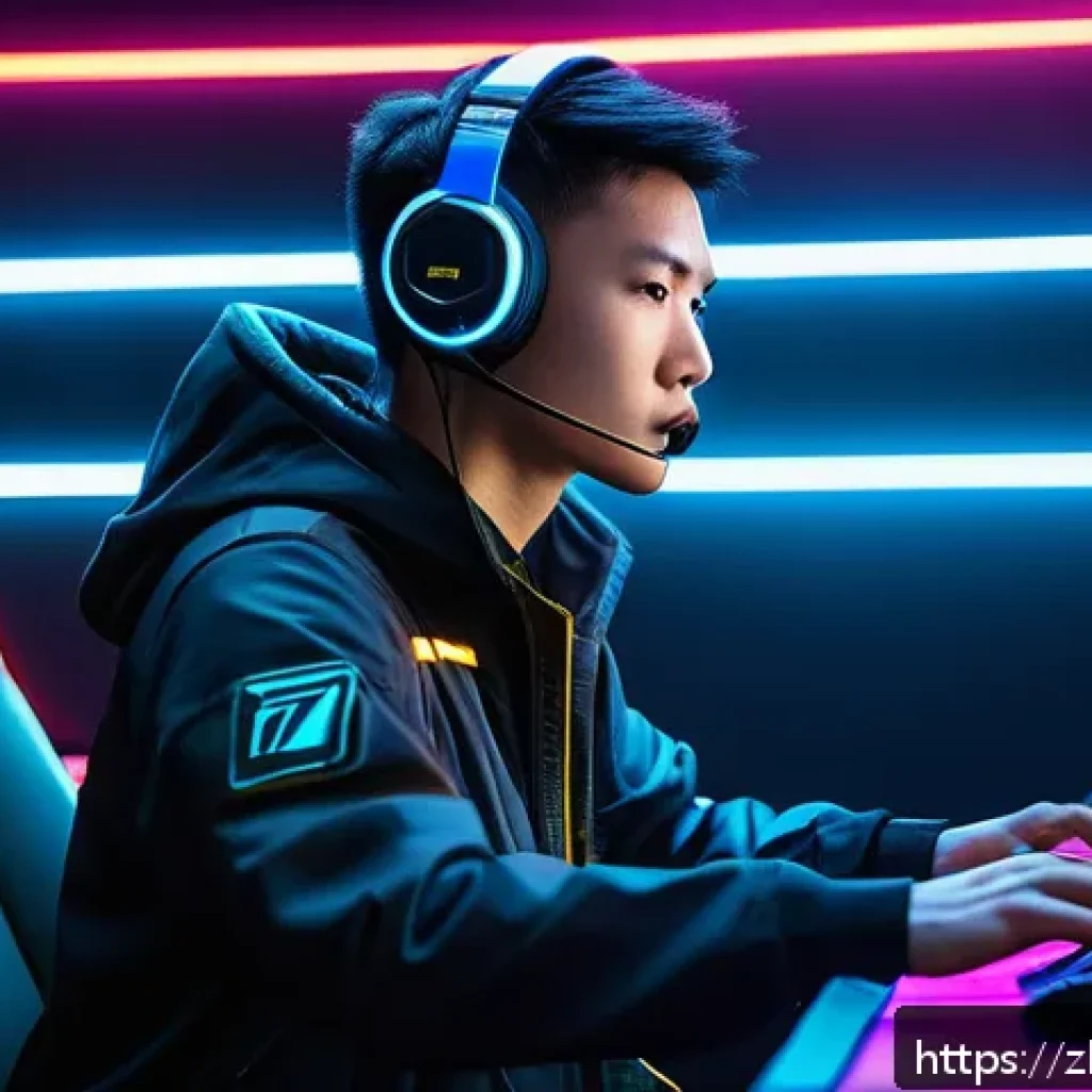 아키에이지 상위 유저 공략법 - A dynamic scene of a futuristic esports arena featuring a skilled player in mid-action, wearing tact...