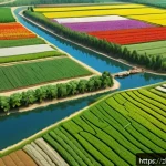 아키에이지 농업 콘텐츠 추천 - A detailed, vibrant farming landscape in a fantasy MMORPG setting, showcasing well-planned farmland ...