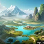 아키에이지 신규 콘텐츠 공략 - A richly detailed fantasy landscape showcasing a newly discovered game map region with diverse ecosy...